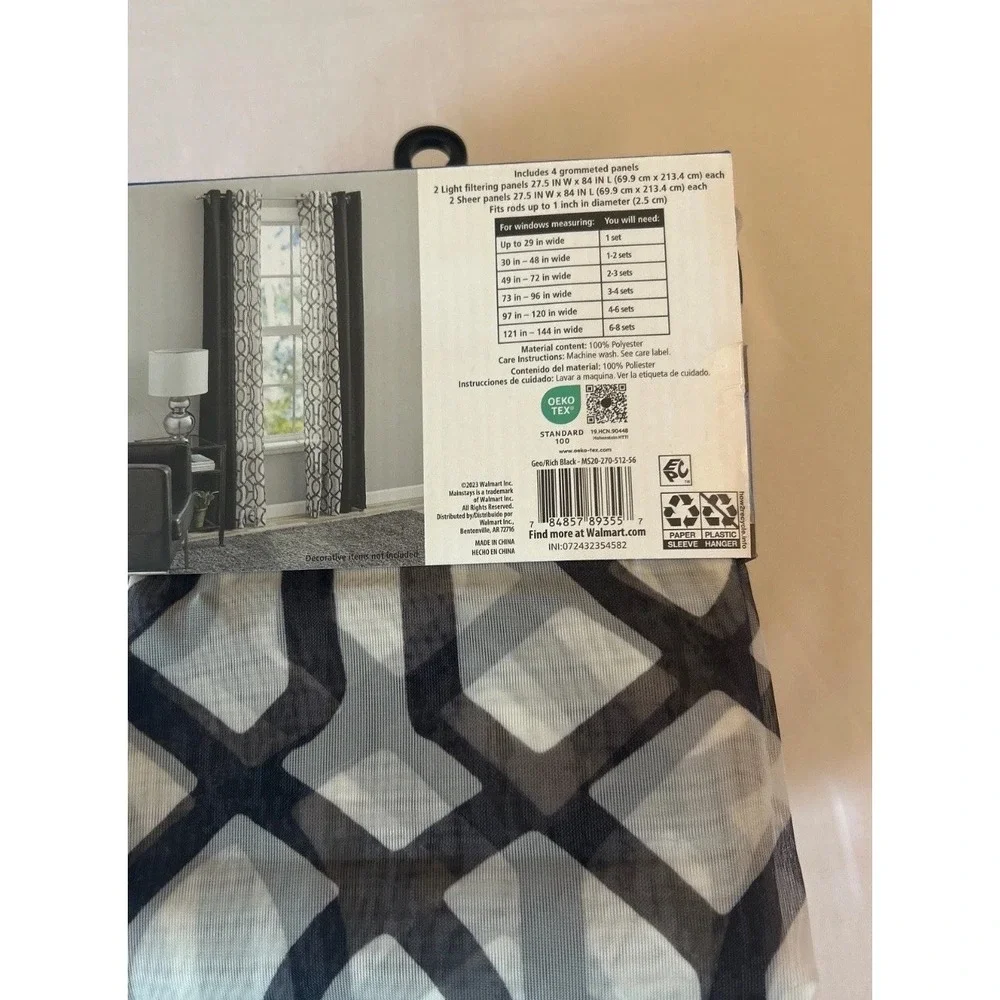 Mainstays Kingswood 4 Piece Grommet Curtain Panel Set Rich Black 27.5x84 Kitchen